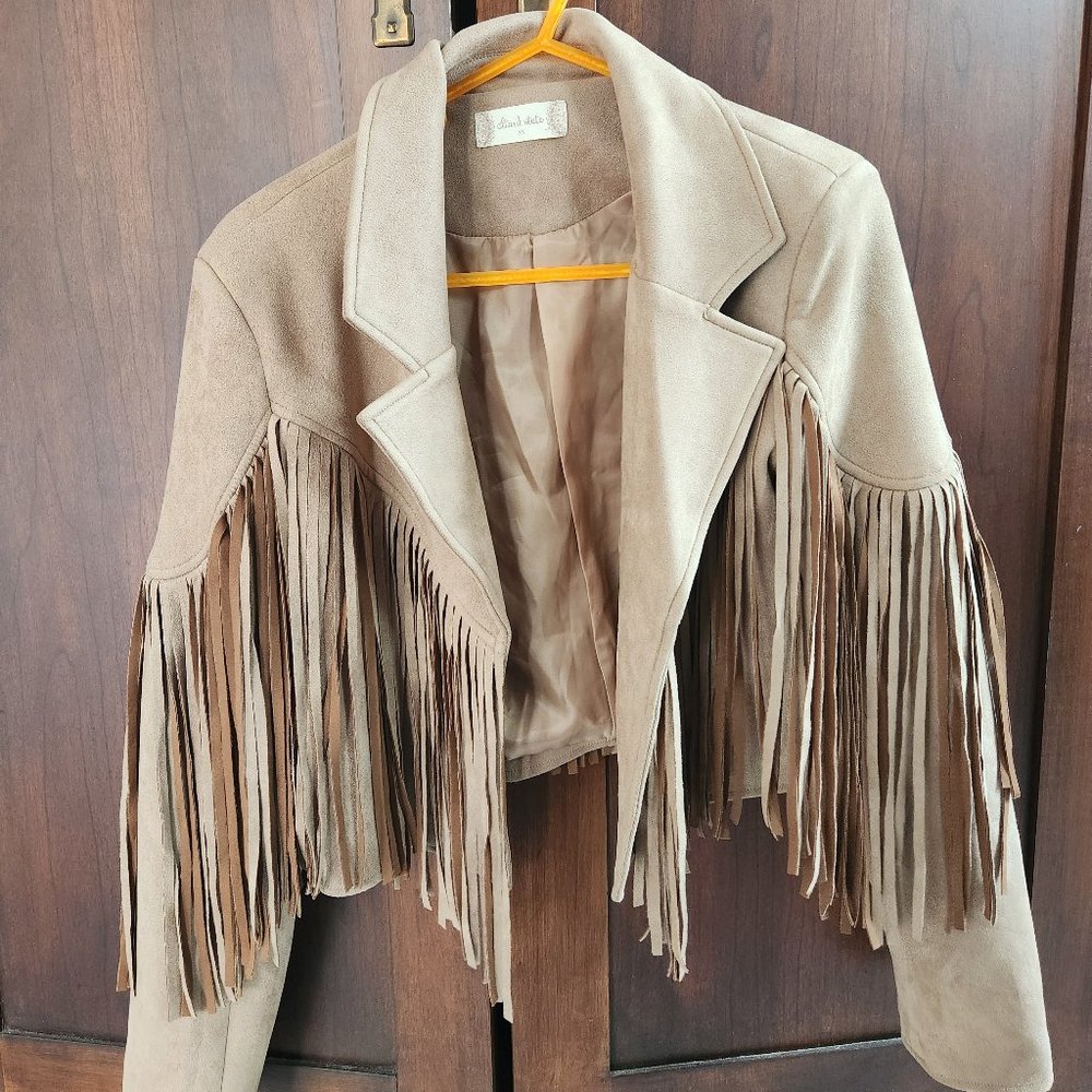 faux suede fringe jacket xs